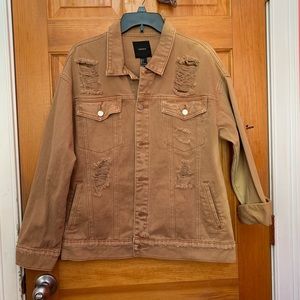 Distressed Tan Denim Material Jacket